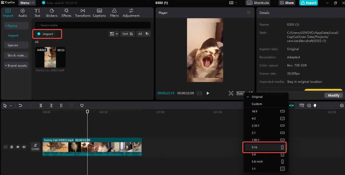 Caricare e ridimensionare il video su CapCut