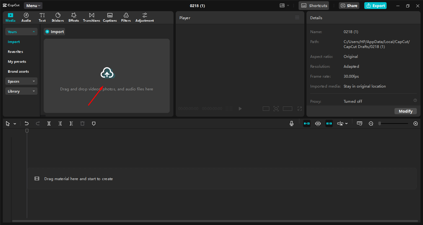 Como enviar vídeo para o editor de vídeo de desktop CapCut