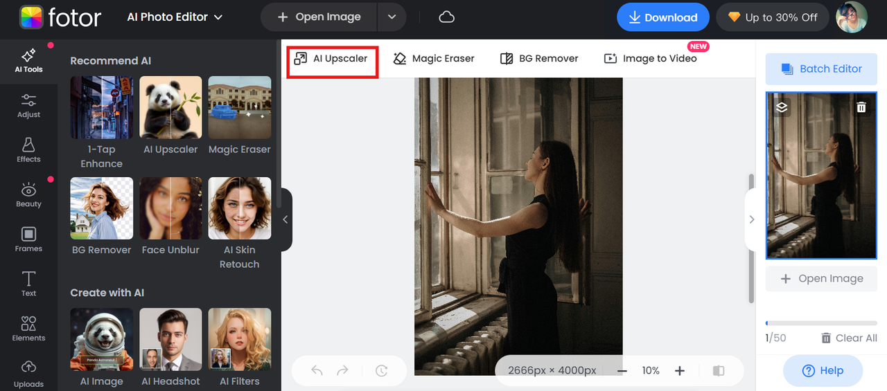 Use IA upscaler para iniciar a mudança de qualidade de imagem