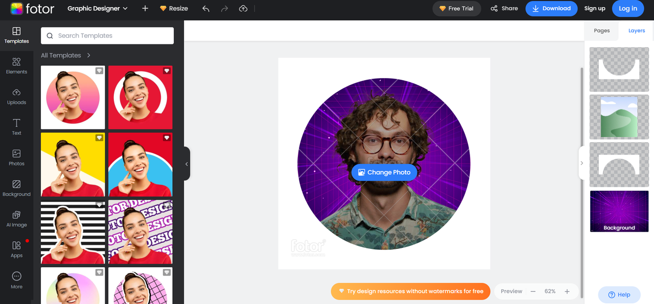Creating YouTube profile picture through Fotor