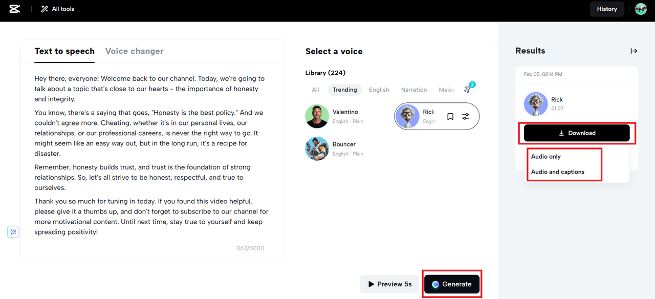Generate and download option