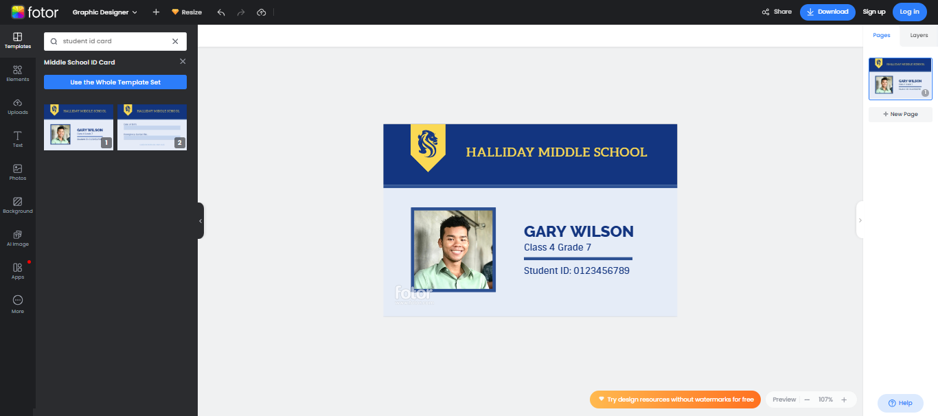 student id card design template