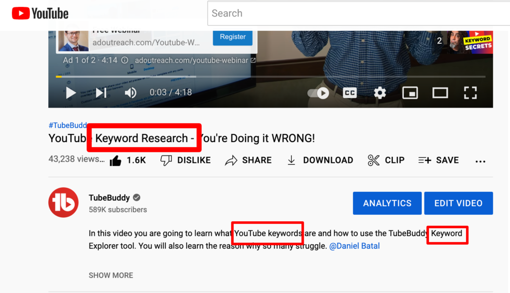 Optimierung von Videotitel und -beschreibung mit relevanten Schlüsselwörtern