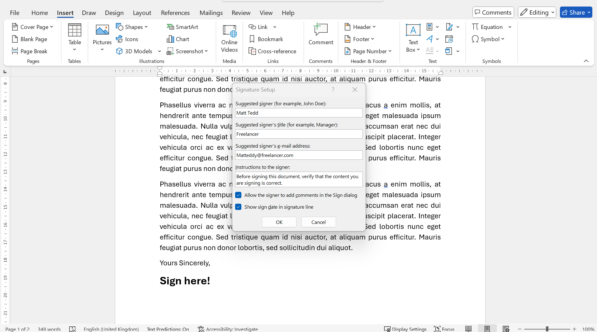How to create digital signature in Word