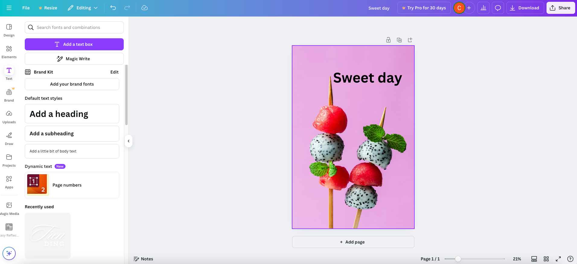 Edit picture text with canva
