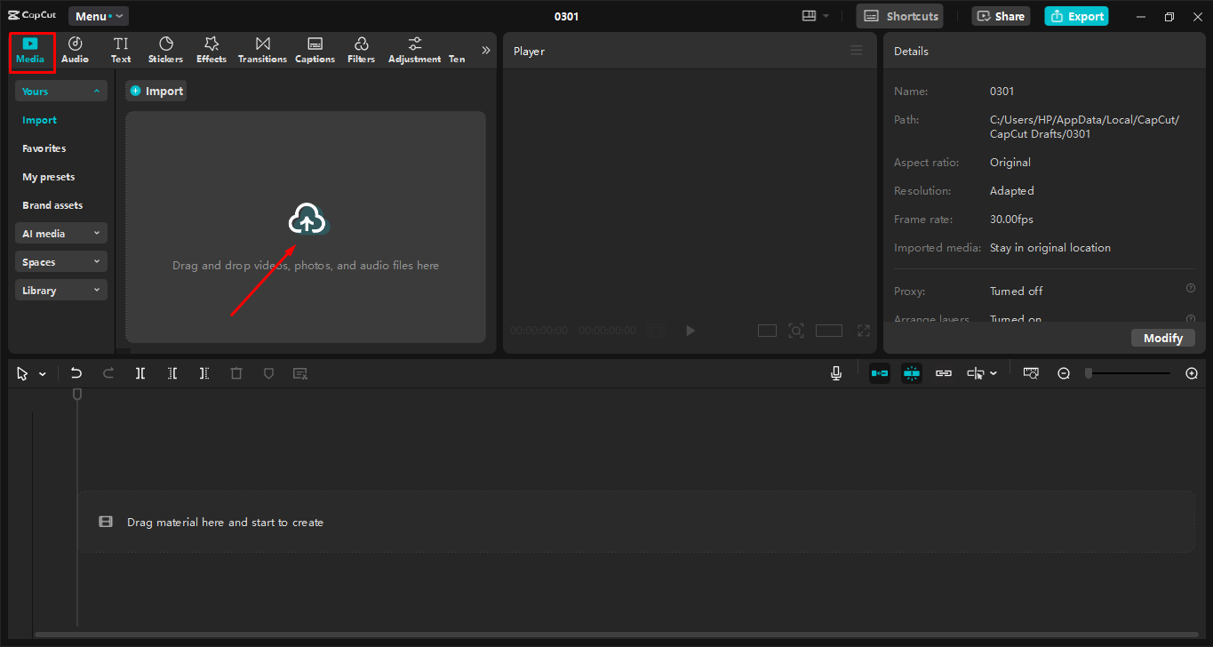 Subiendo video al CapCut editor de video de escritorio