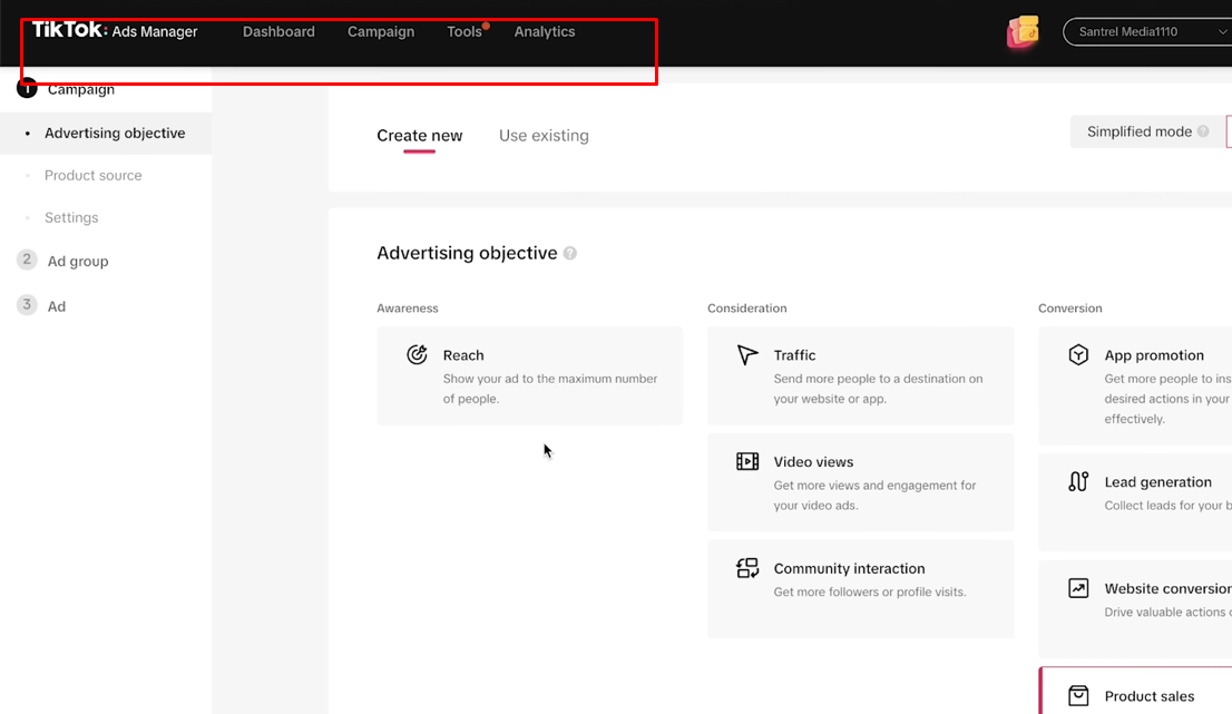 TikTok広告のメトリックスを分析するためにキャンペーンページにアクセスする