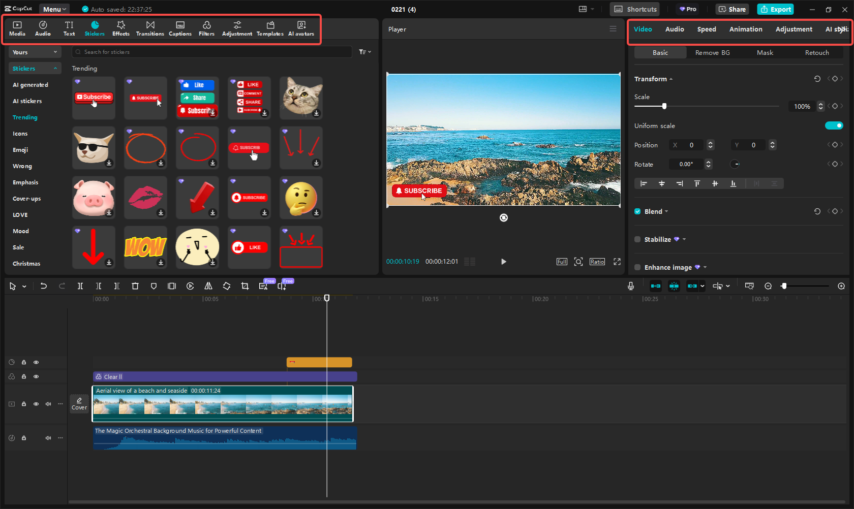 Montage de la vidéo YouTube dans CapCut