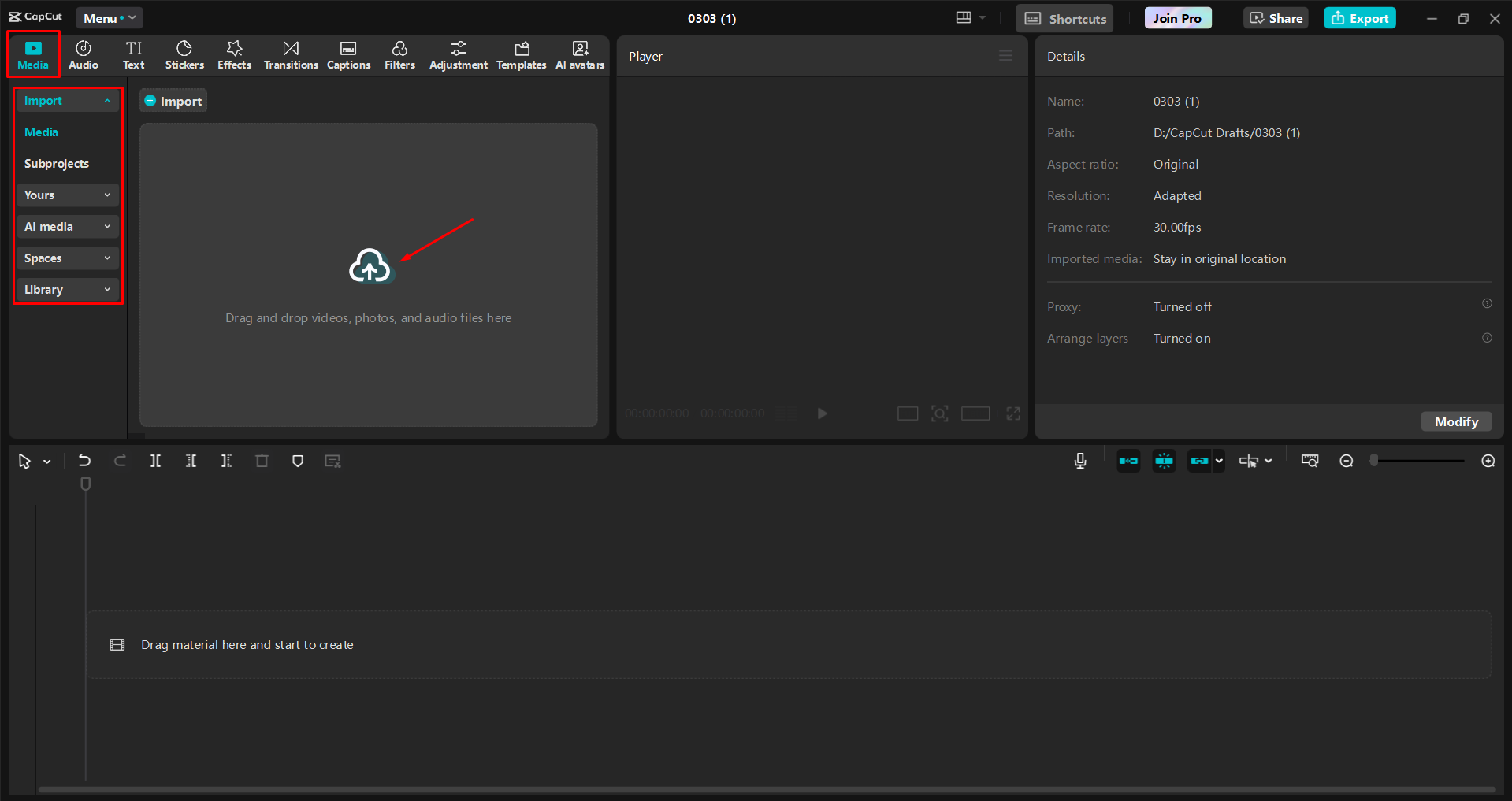 Importar una imagen al CapCut editor de vídeo de escritorio