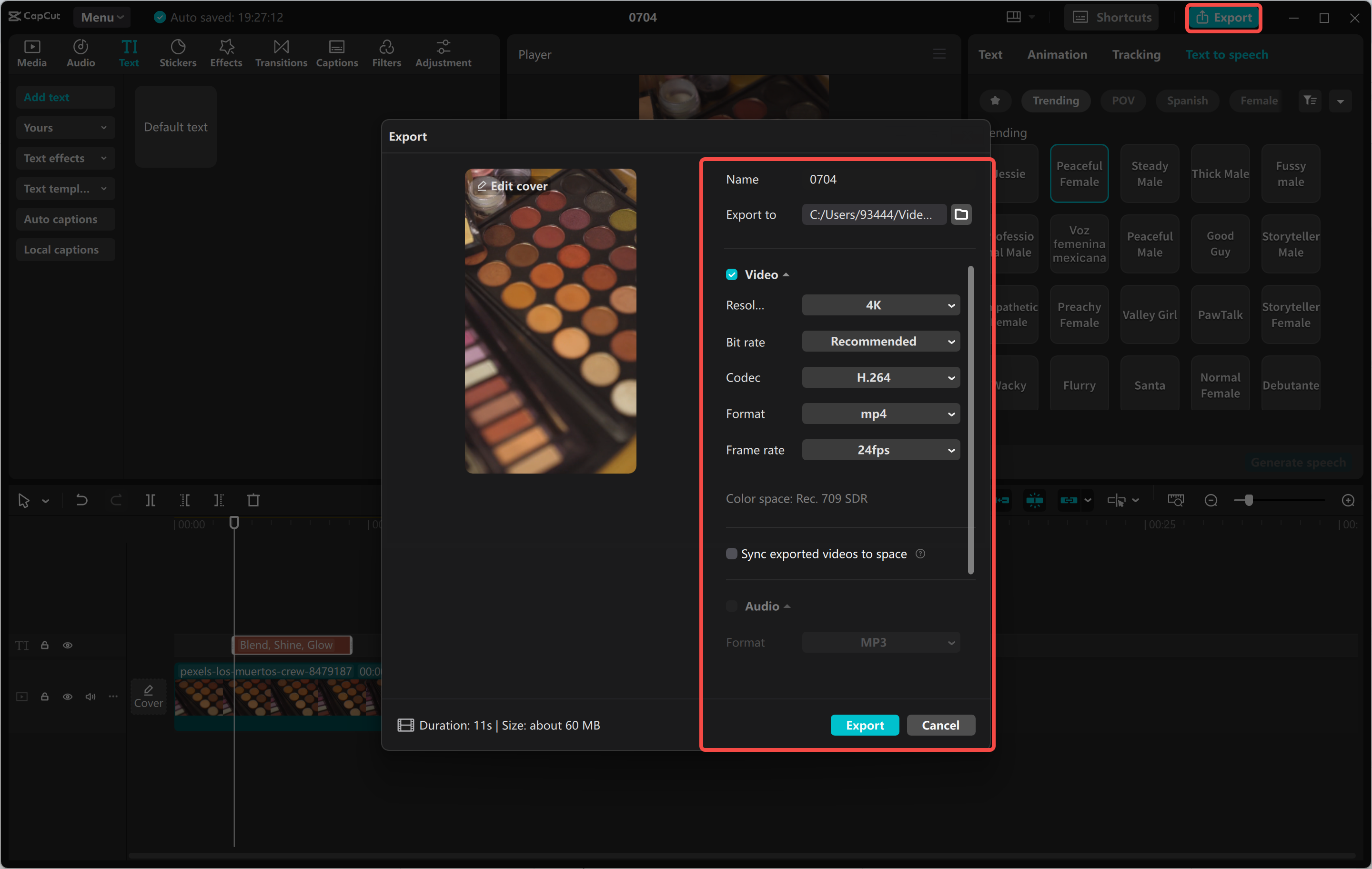 Exportação de vídeo após edição no editor de vídeo para desktop CapCut.