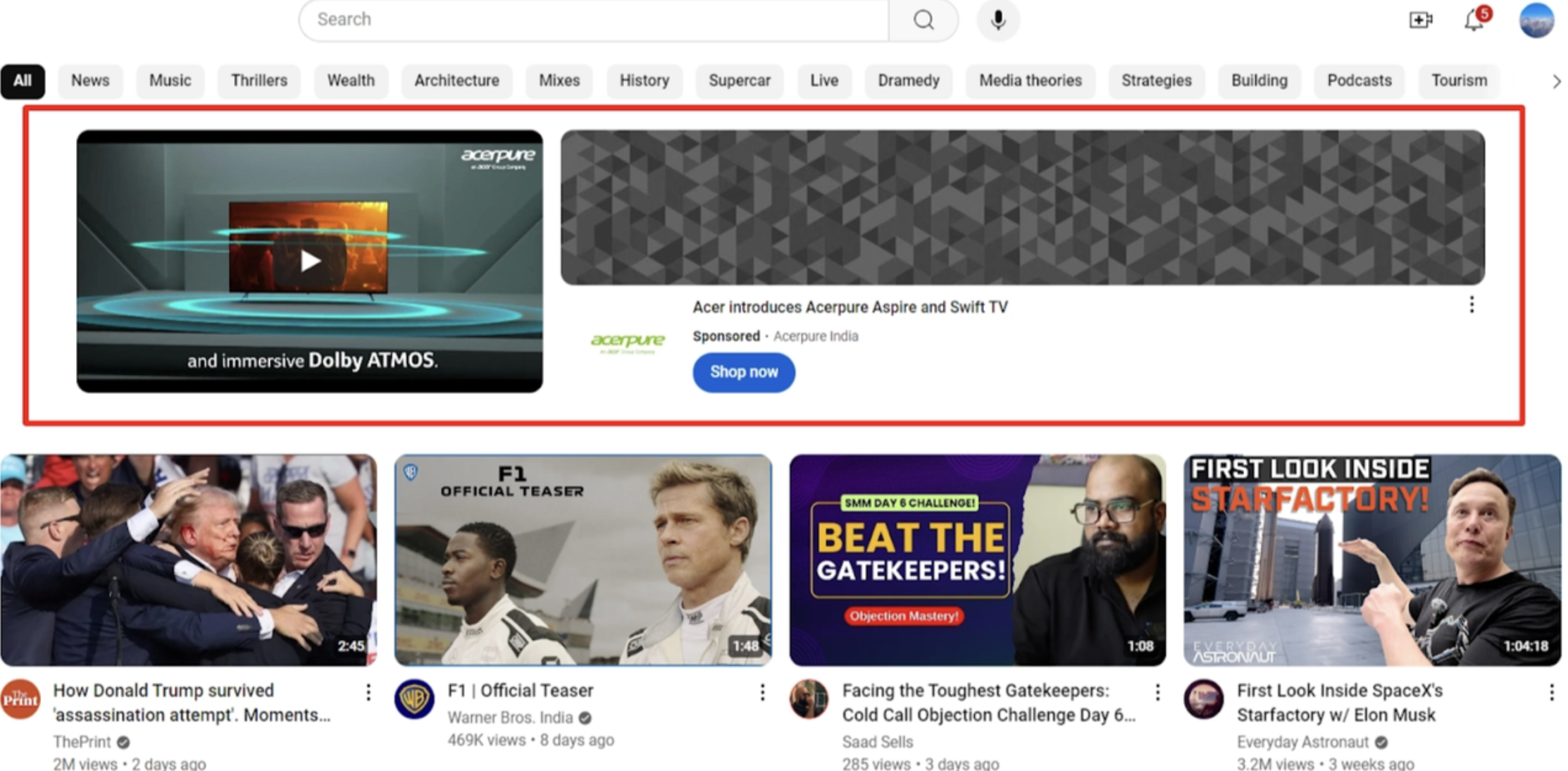 YouTube Reklamları Türleri-Masthead reklamları