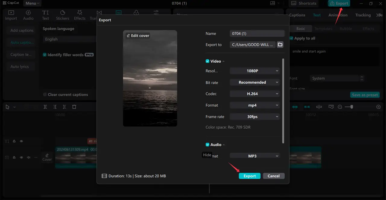 Xuất video chất lượng cao từ trình CapCut chỉnh sửa video trên máy tính để bàn