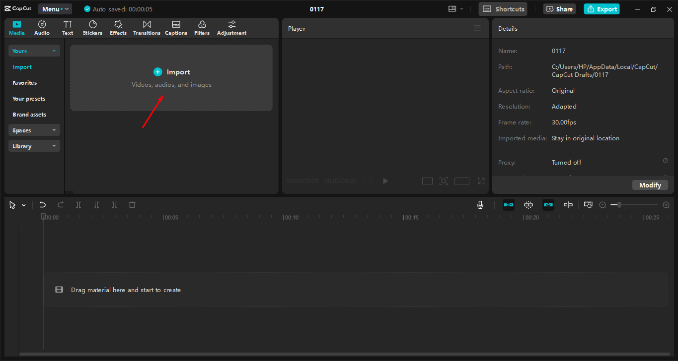 Tải video lên CapCut desktop video editor