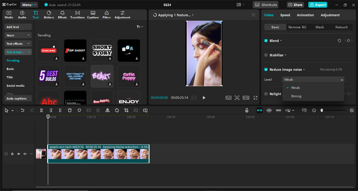 Antara muka editor video desktop CapCut - alat terbaik untuk mencipta video TikTok untuk meningkatkan CTR