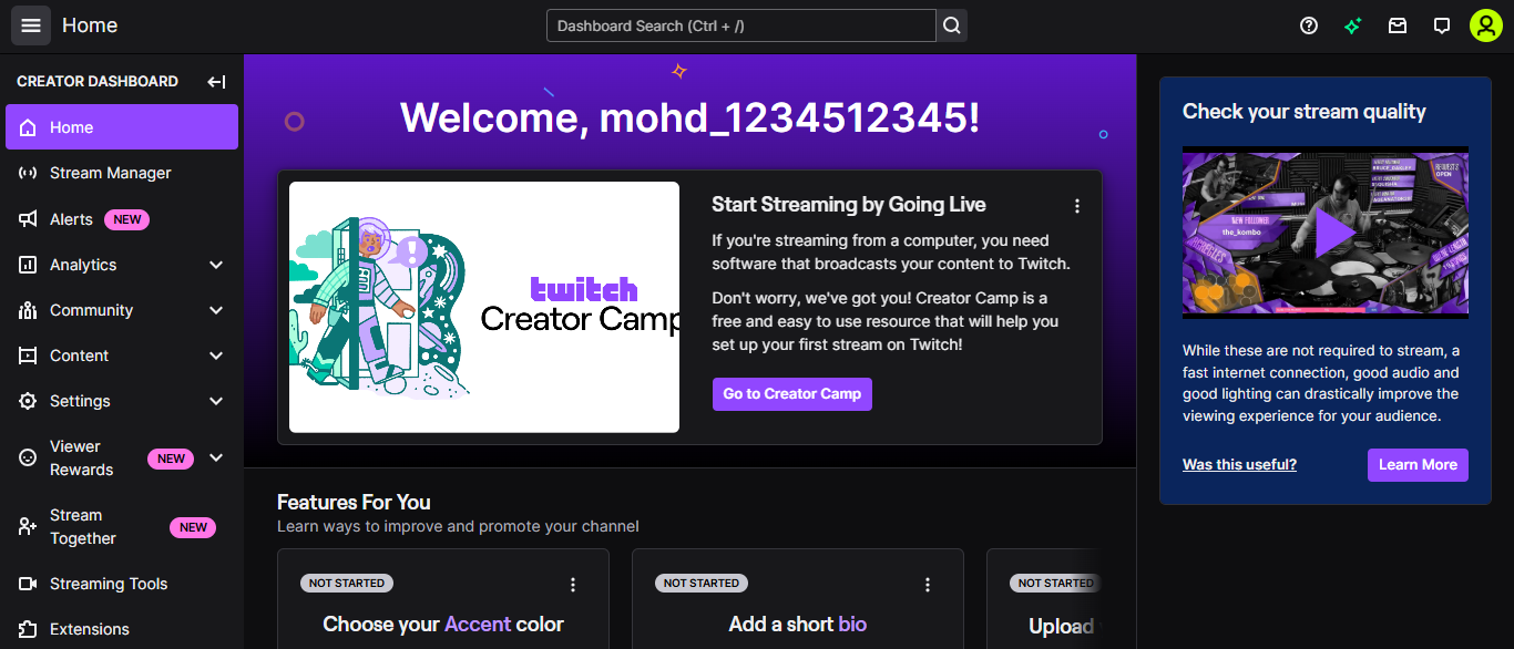 Select "Creator Dashboard" from the dropdown menu