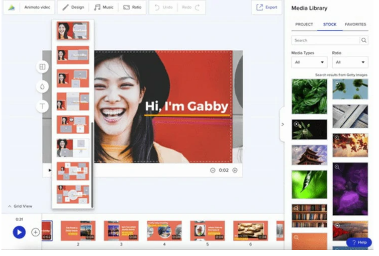 Interfaz de Animoto - una forma fácil de usar para hacer videos promocionales corporativos