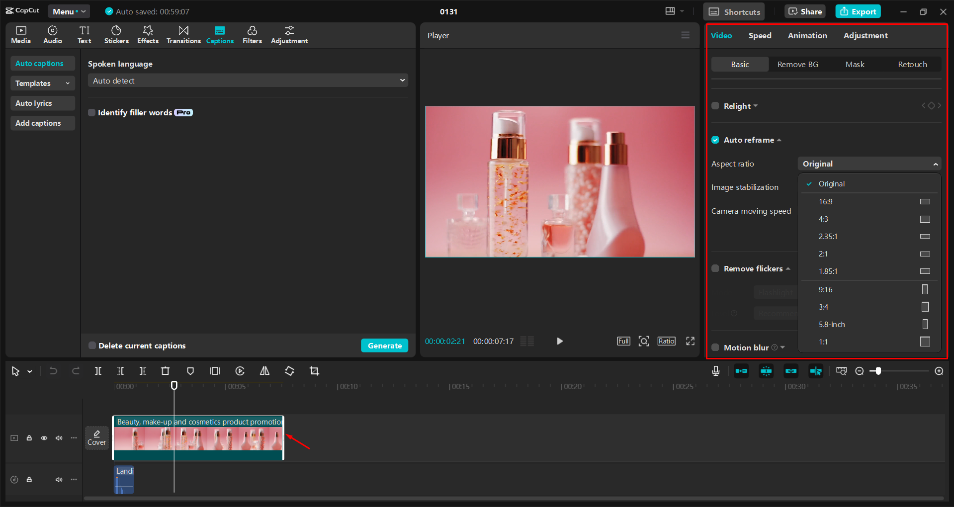 Editing and enhancing a video ad in the CapCut desktop video editor