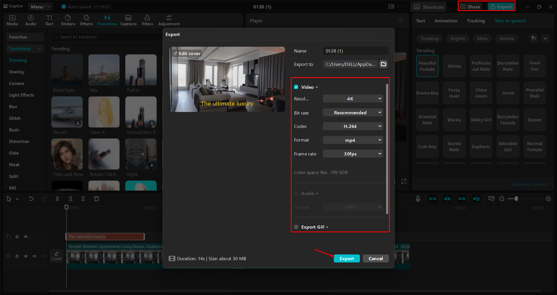 Exportieren eines Videos aus dem CapCut Desktop-Video-Editor