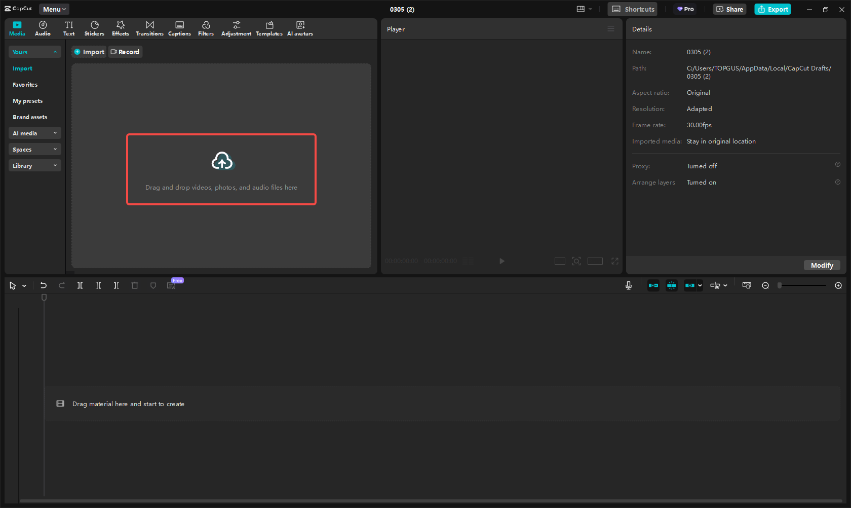 Importare file multimediali in CapCut