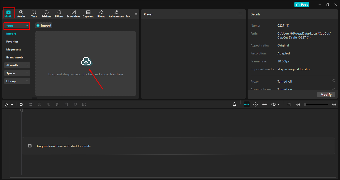 Como enviar vídeo para o editor de vídeo de desktop CapCut
