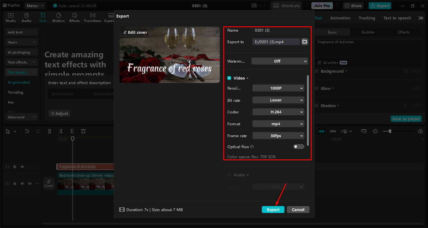 Exportieren des Videos aus dem CapCut Desktop-Video-Editor