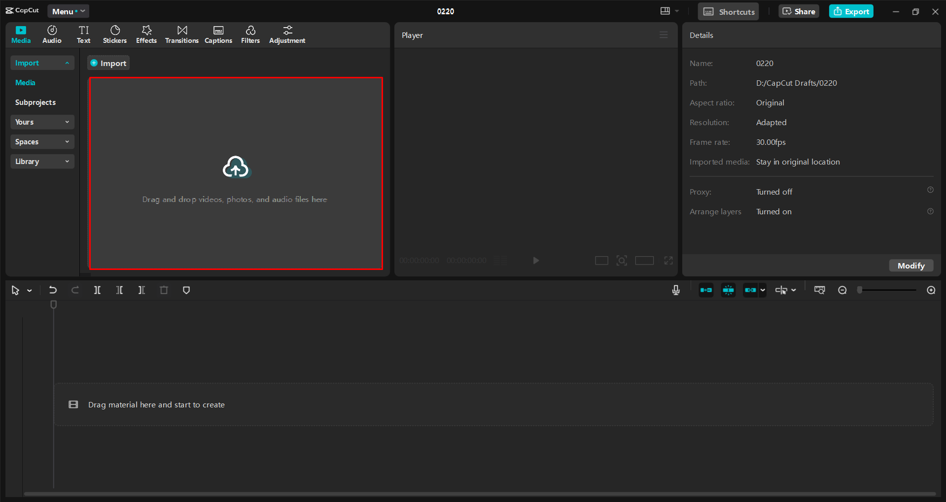 Mengimpor video ke dalam CapCut editor video desktop