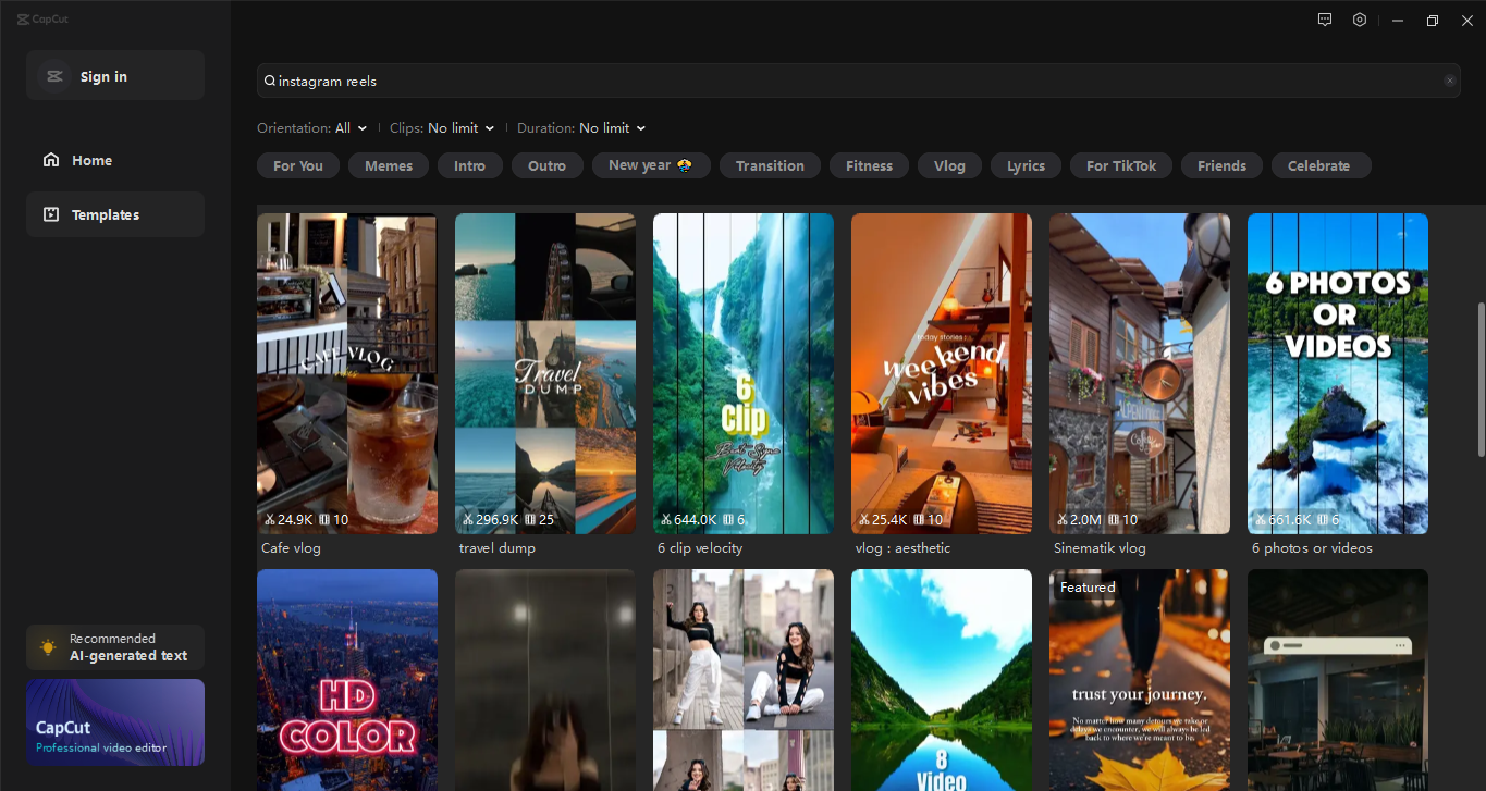 Schnittstelle CapCut Desktop-Video-Editor - das beste Werkzeug, um Instagram-Rollen-Overlay-Vorlagen zu erhalten