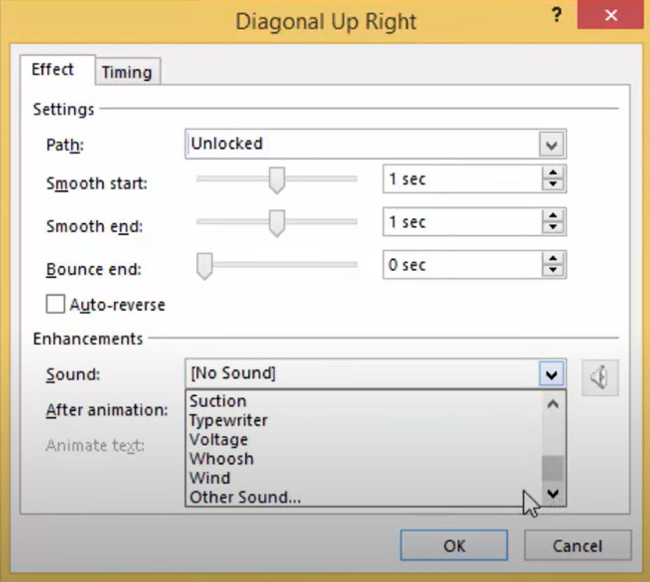 Application de l'effet sonore à l'animation d'effet de frappe PowerPoint