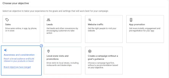 Selecting the campaign type for YouTube in feed video ads