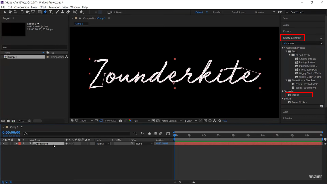 Aplicando o traçado no After Effects para escrita de texto