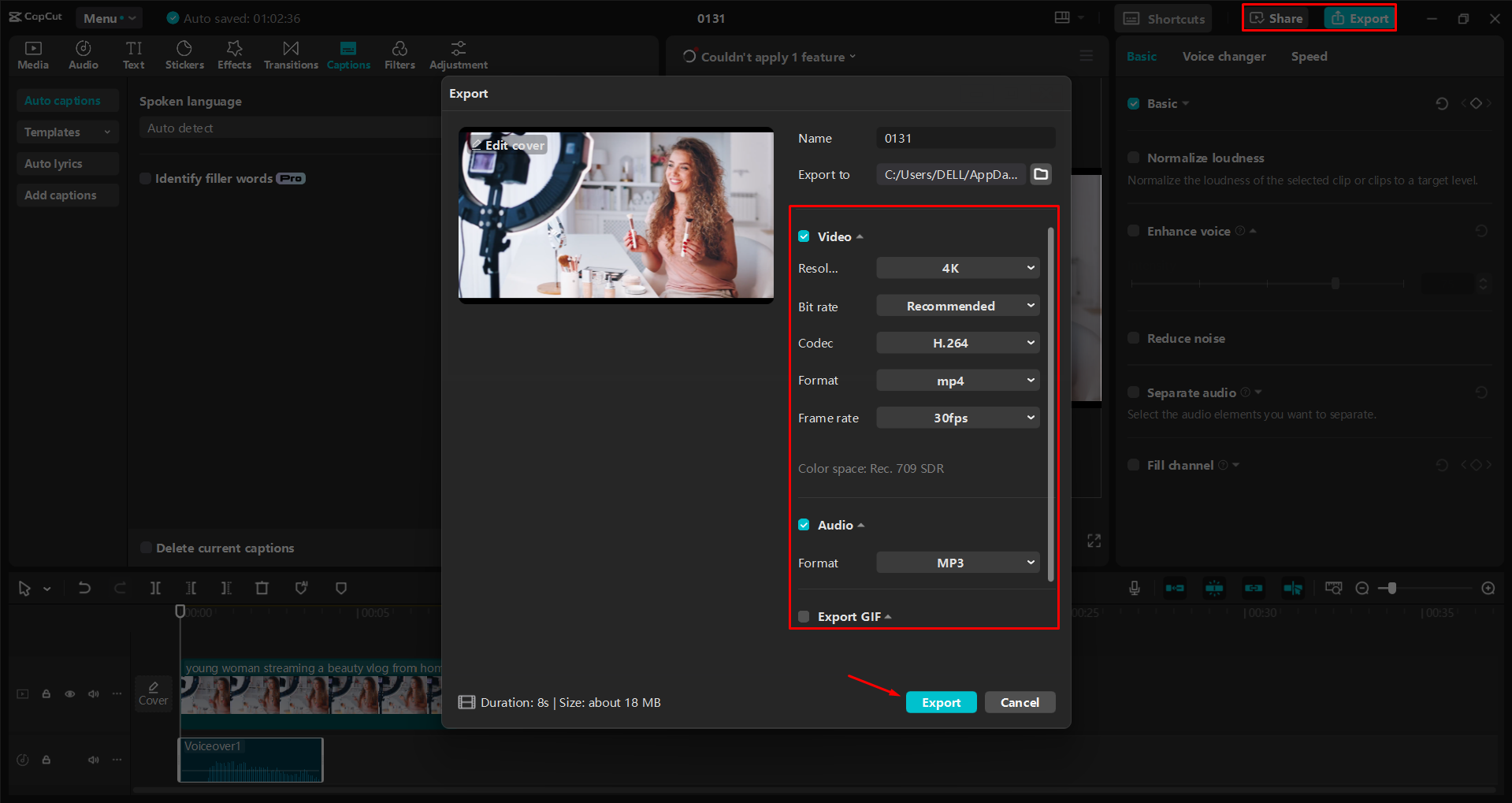 Mengekspor video dari editor video desktop CapCut