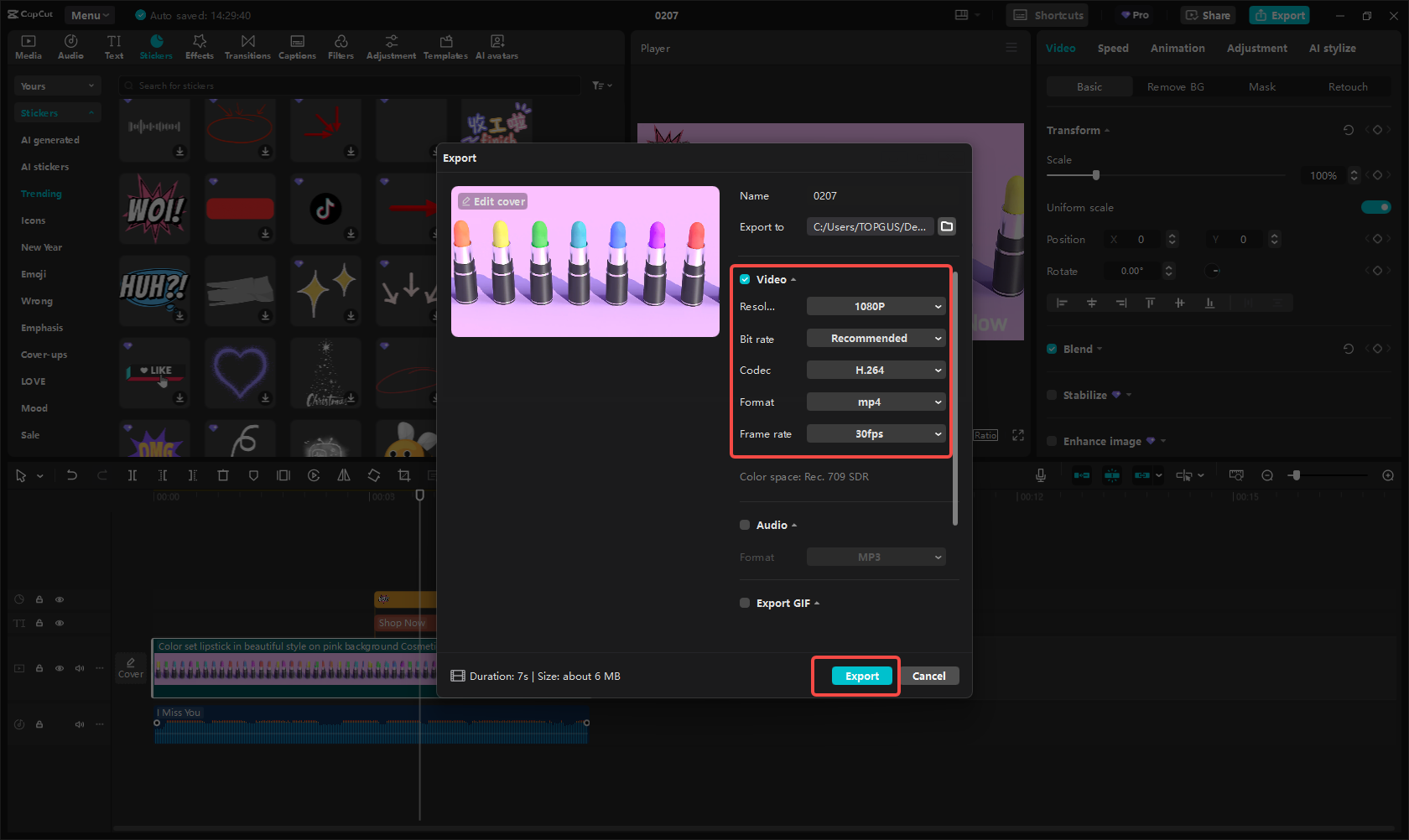 Export video