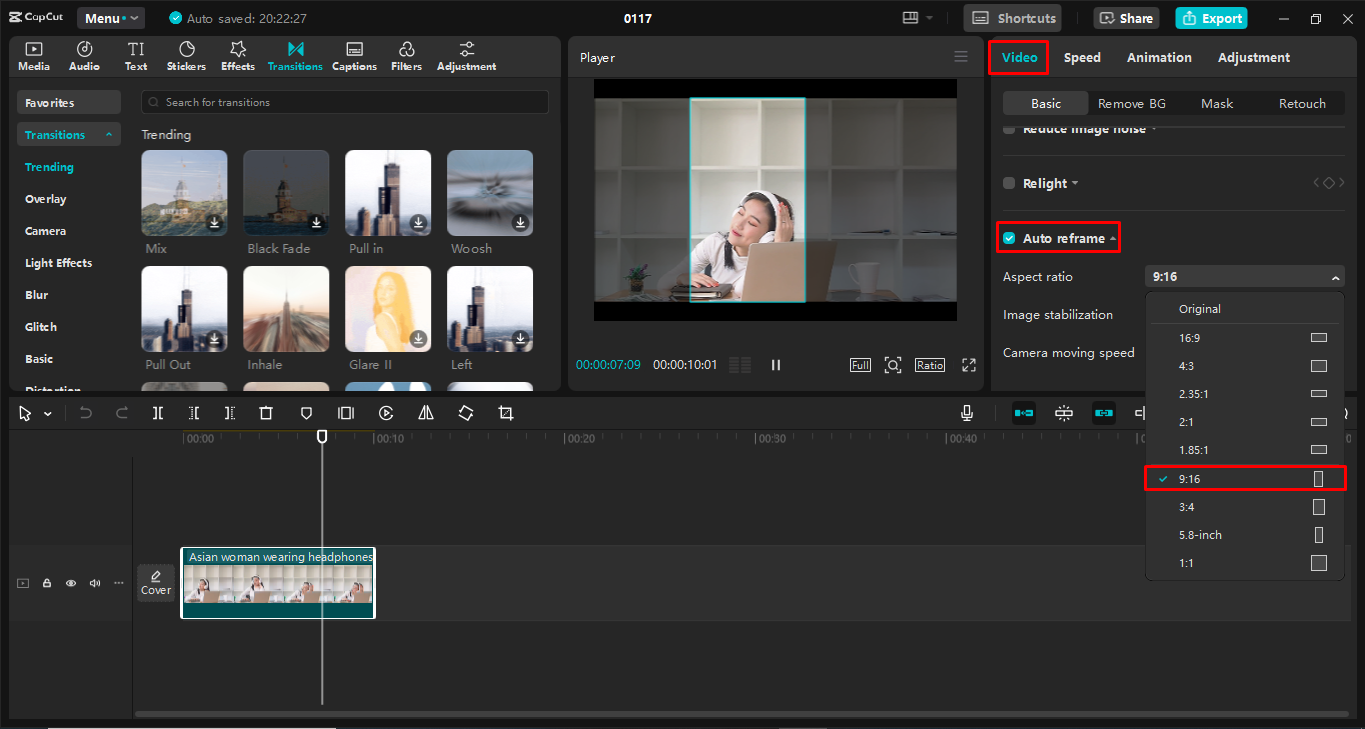 Regolazione delle dimensioni del video in base al formato YouTube Shorts nell'editor video desktop CapCutr
