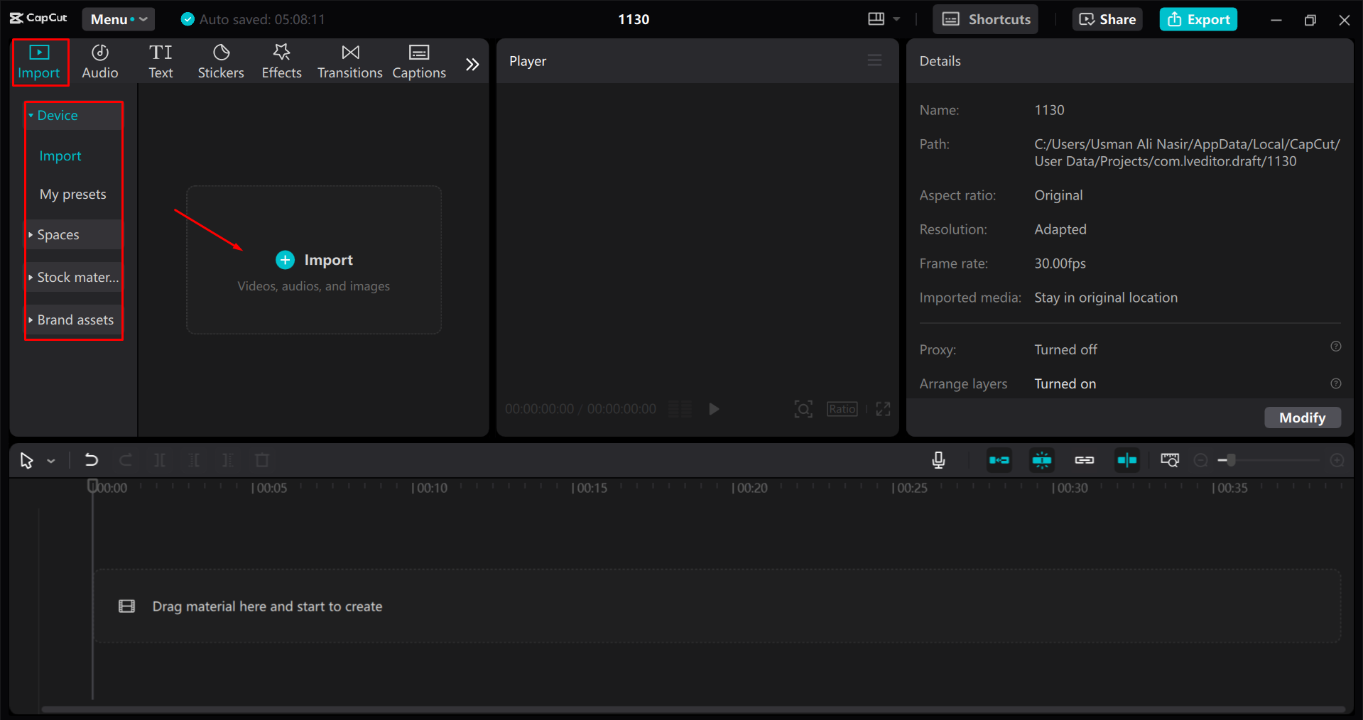 Importieren eines Videos in den CapCut Desktop-Video-Editor
