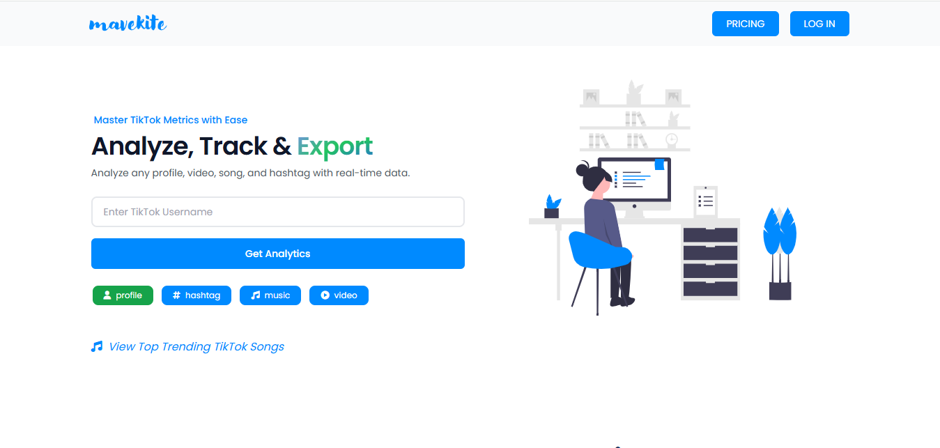 Interfaccia di MaveKite - un noto strumento gratuito di analisi TikTok