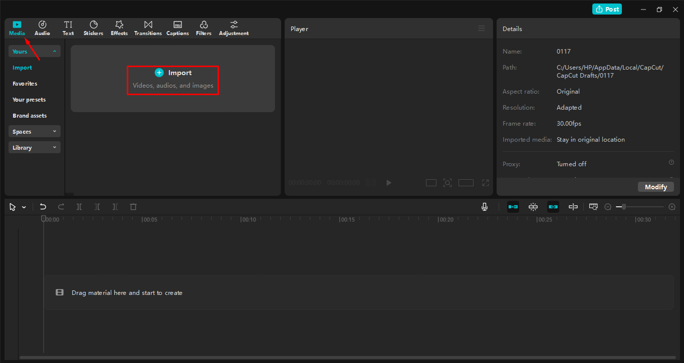 Tải video lên trình CapCut chỉnh sửa video trên máy tính để bàn