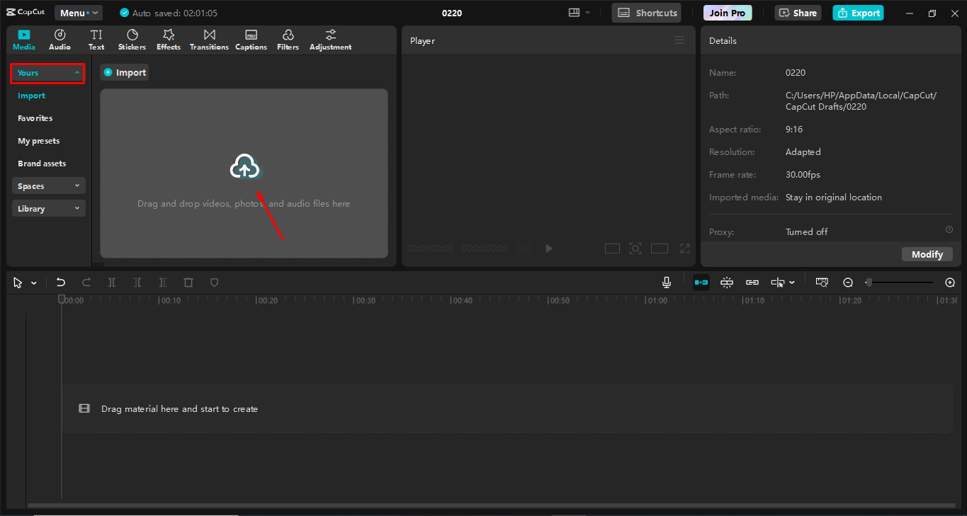 Como enviar vídeo para o editor de vídeo de desktop CapCut