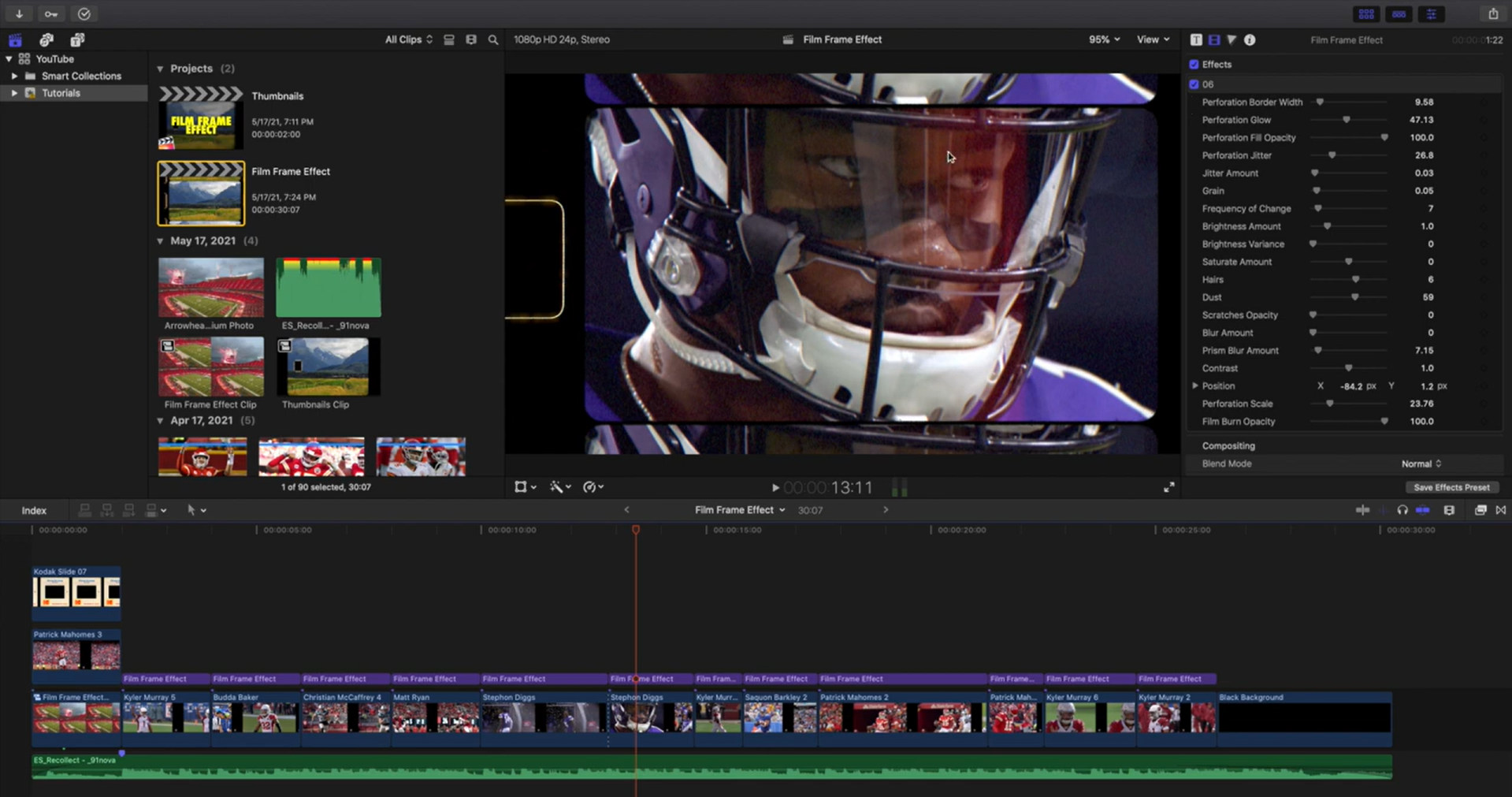 Giao diện của Final Cut Pro - phần mềm hữu ích để sử dụng lớp phủ khung phim