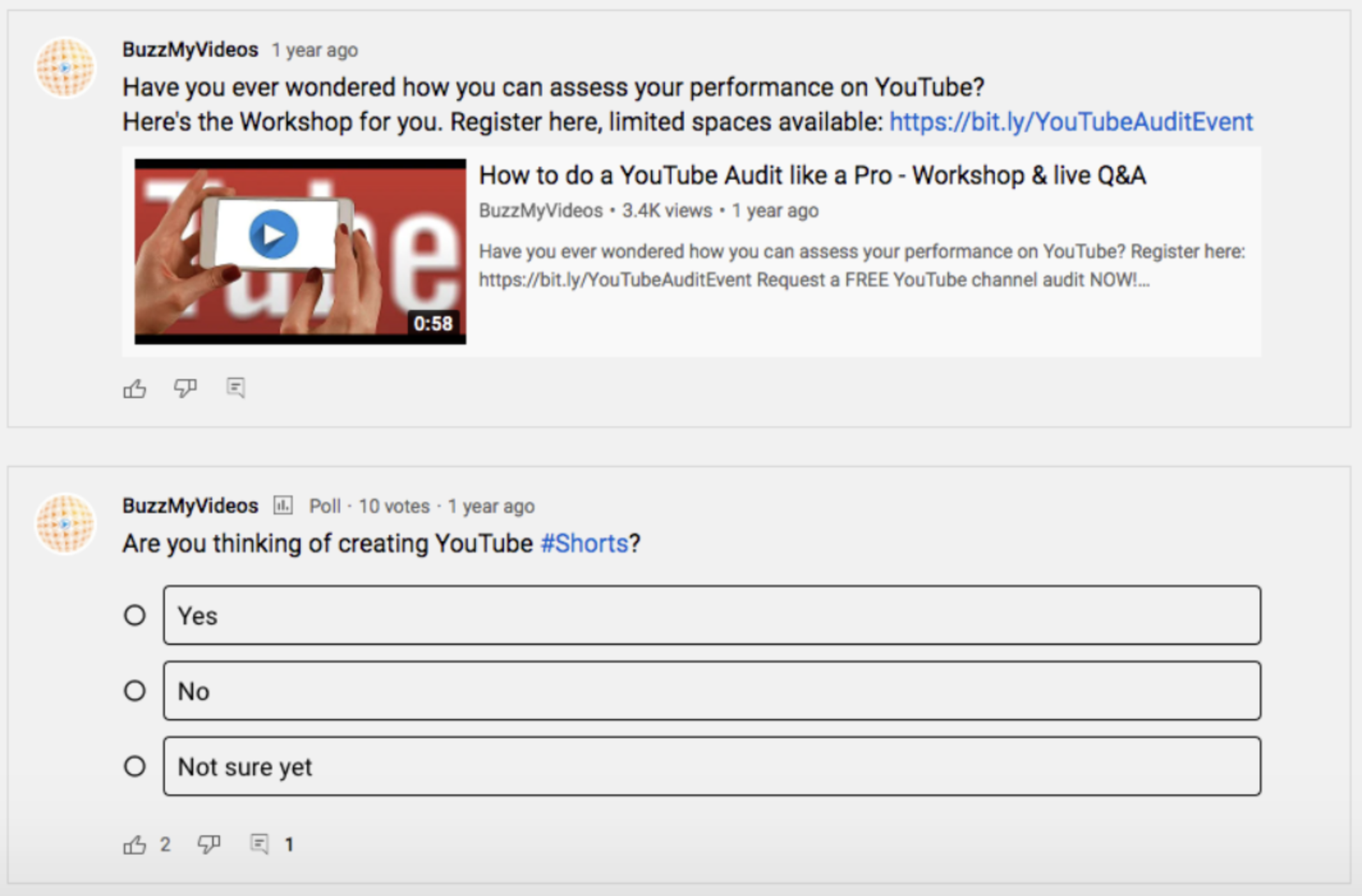 Arten von Links zu YouTube-Videos - Community-Posts