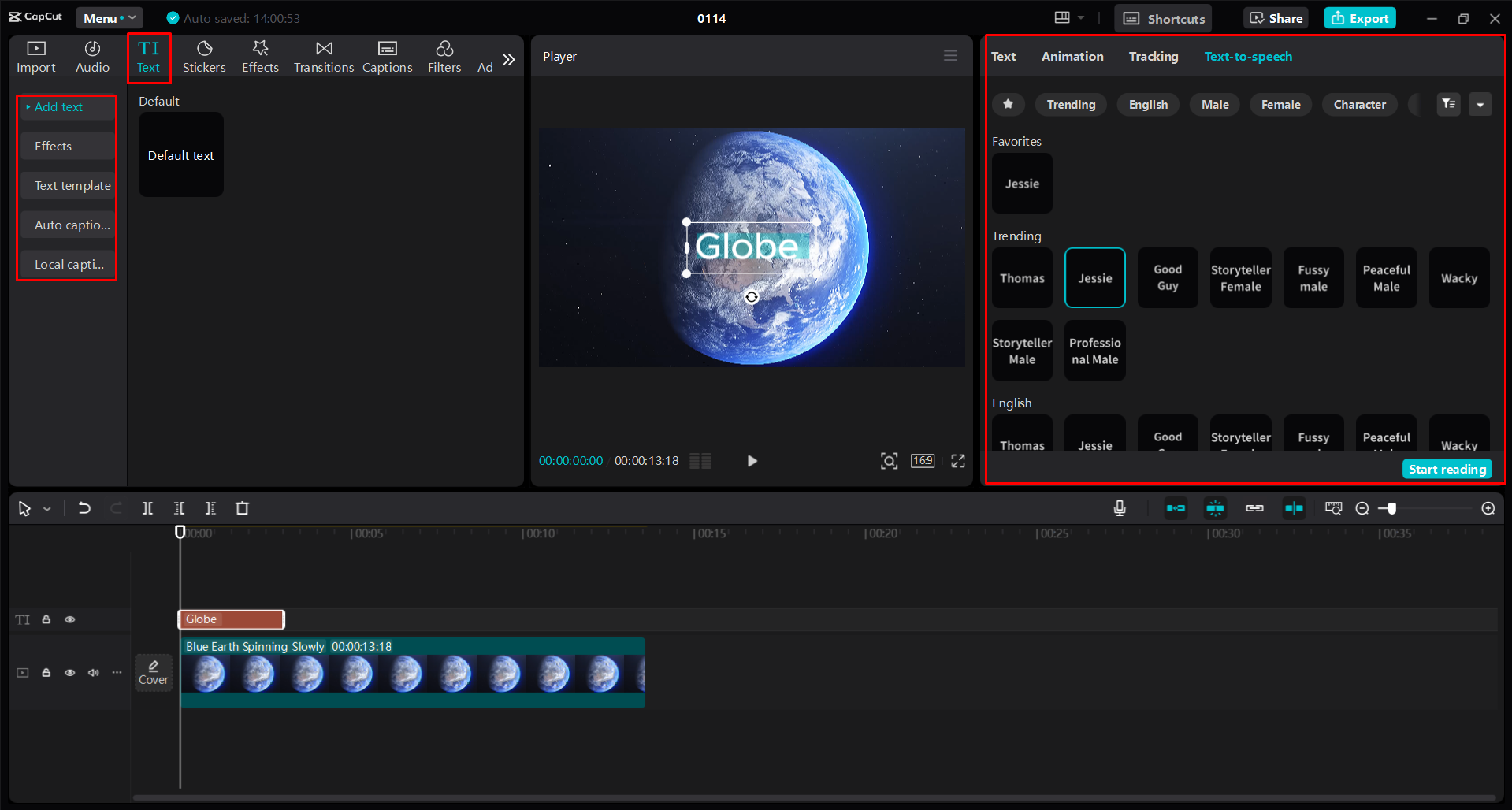 Spraaktekens genereren met tekst naar spraak in de CapCut desktop video-editor