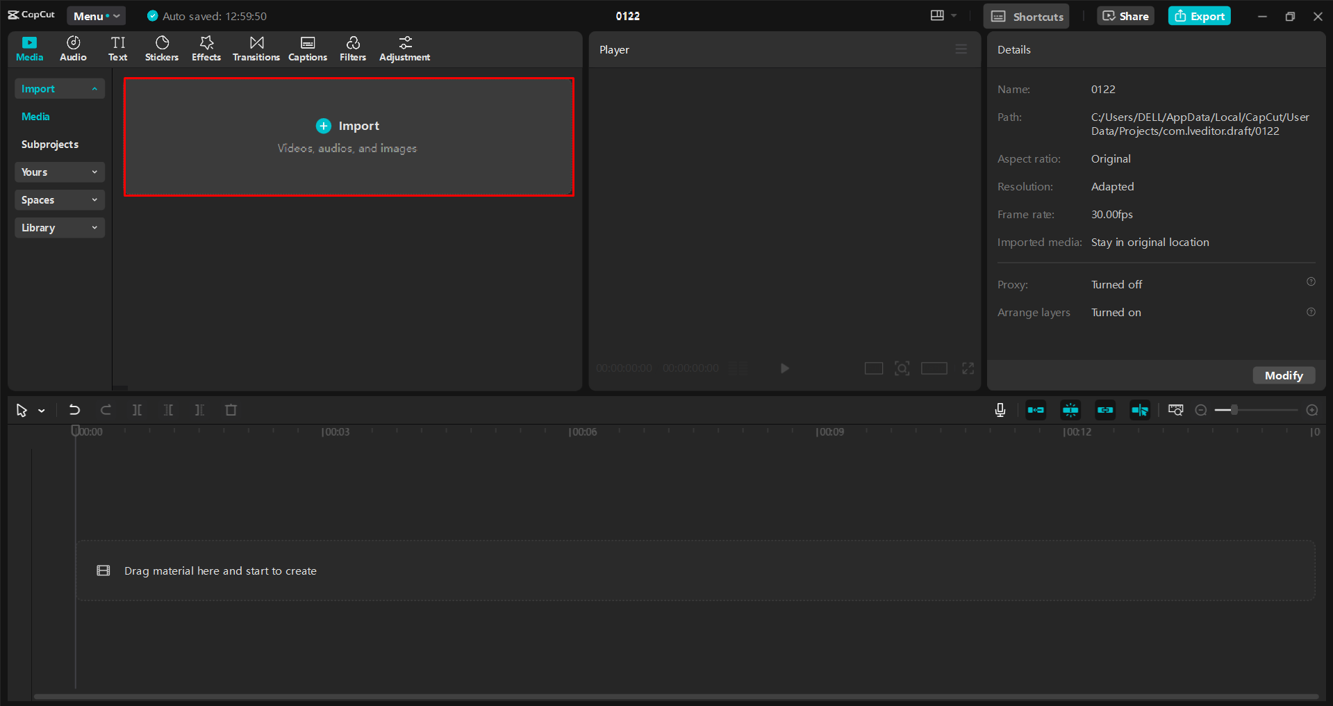 Importieren eines Videos in den CapCut Desktop-Video-Editor