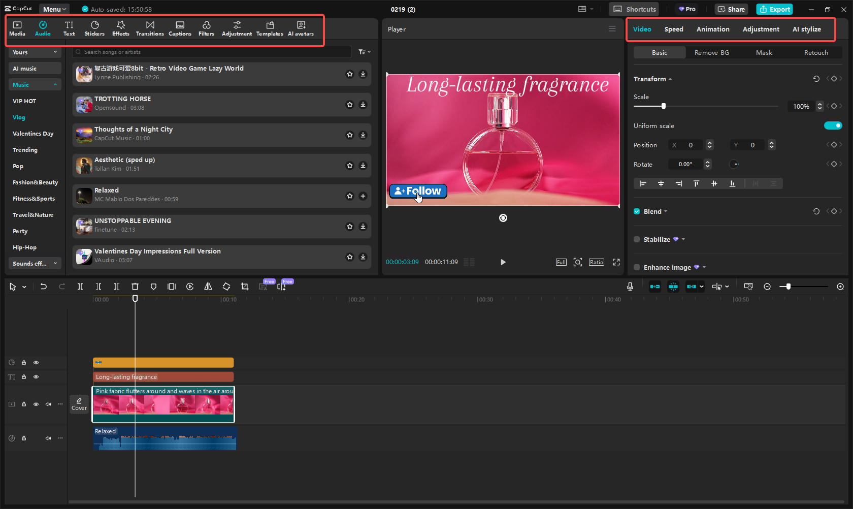 Editando el video de marketing de afiliación en CapCut