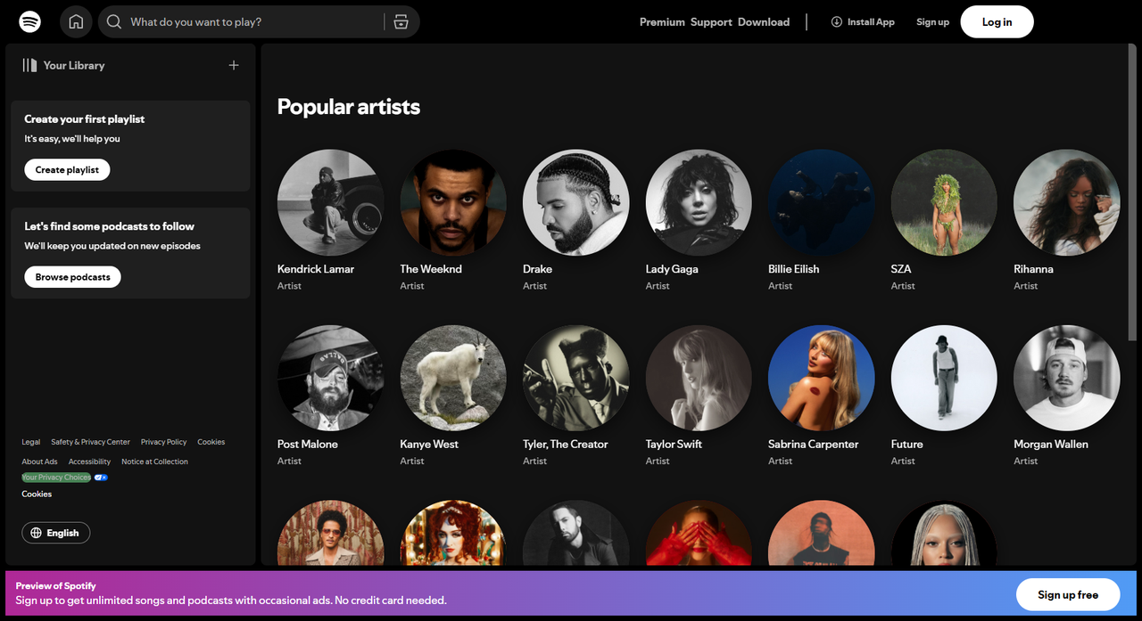 Beliebte Künstler auf der Spotify-Oberfläche