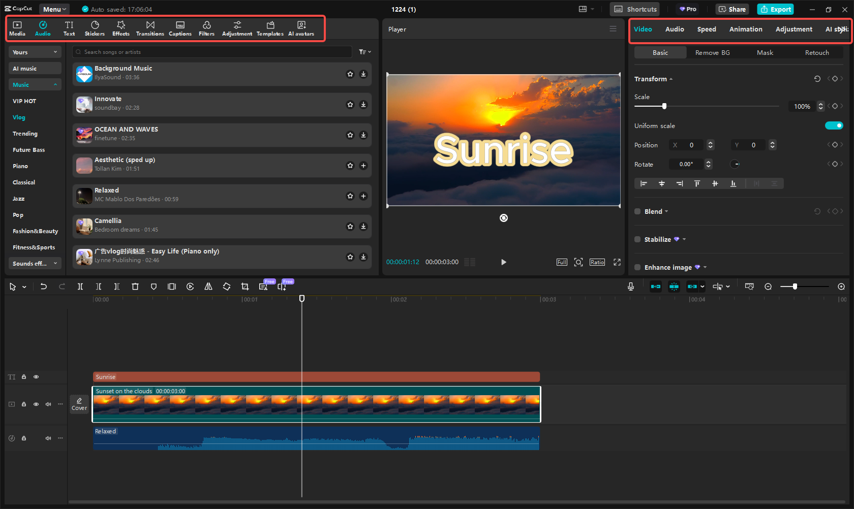 Montage de la vidéo YouTube dans CapCut