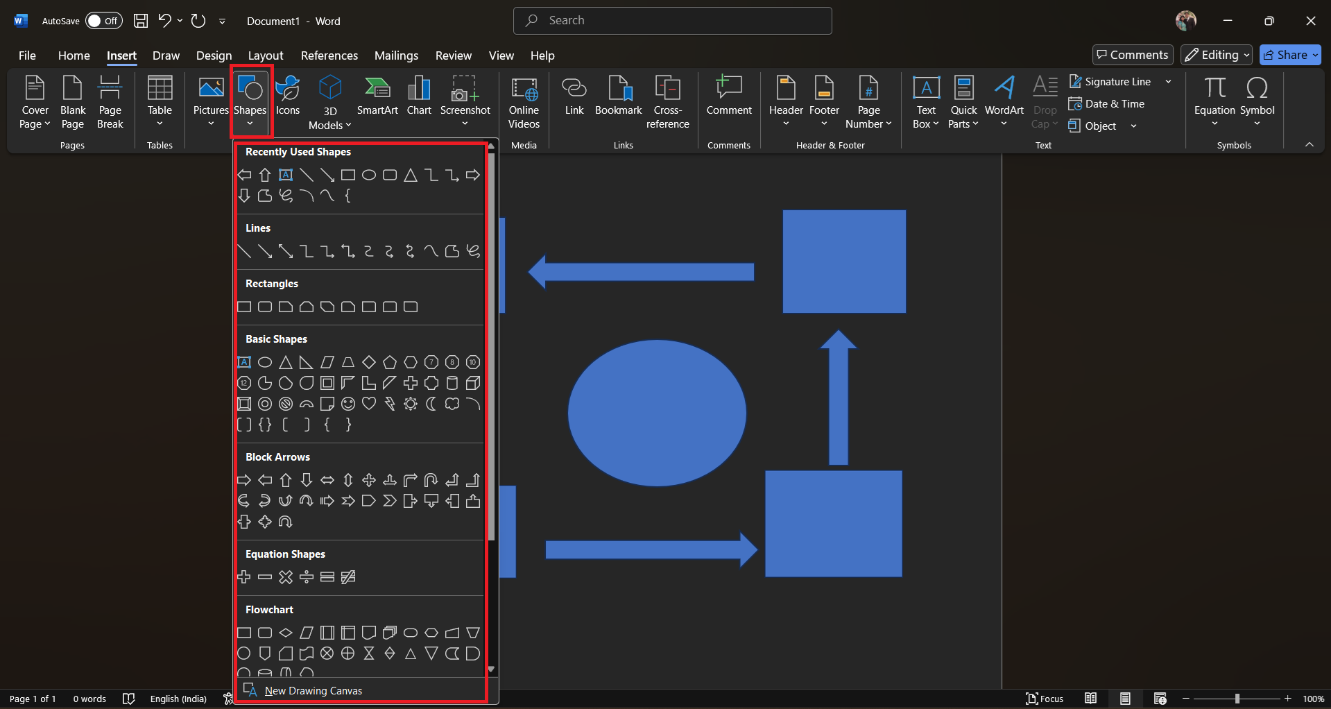 Erstellen von Mindmaps mit Formen in MS Word