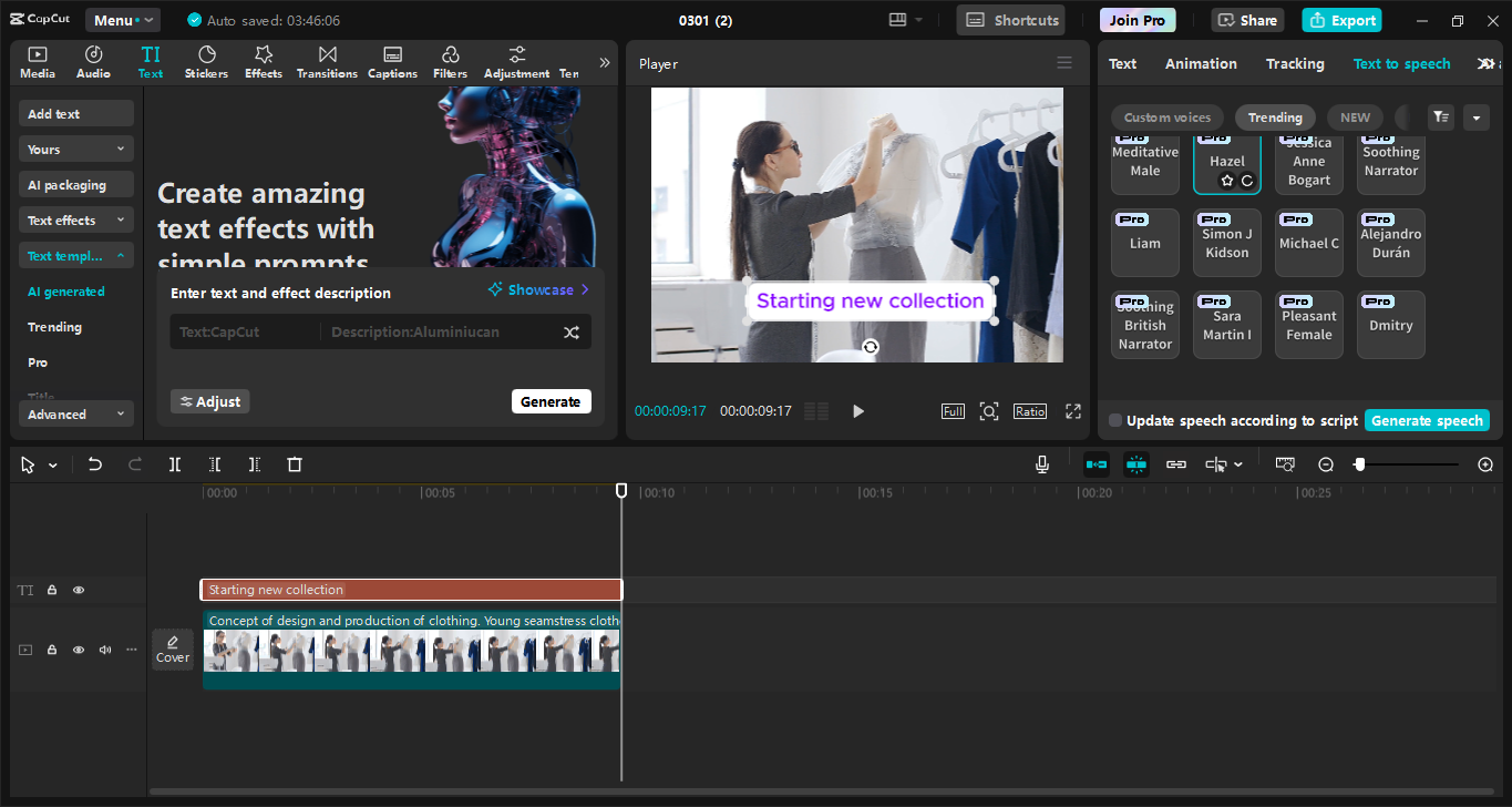 Interfaccia di modifica dell' CapCut editor video desktop, il miglior software per scrivere testo in video
