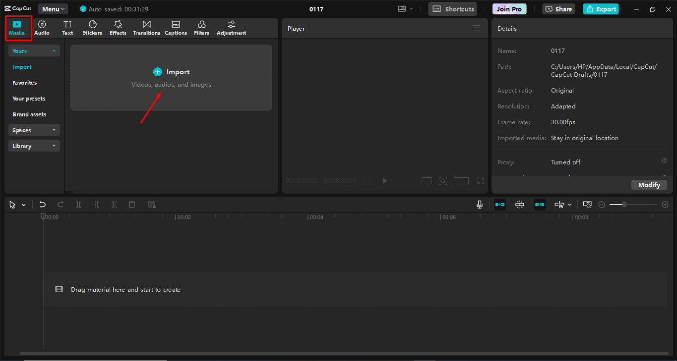 Como enviar vídeo para o editor de vídeo de desktop CapCut