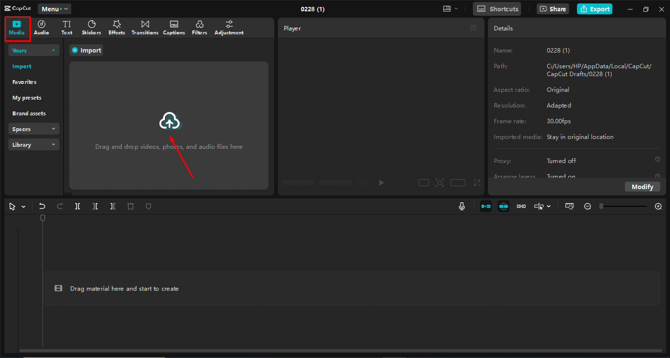 Tải hình ảnh lên CapCut desktop video editor
