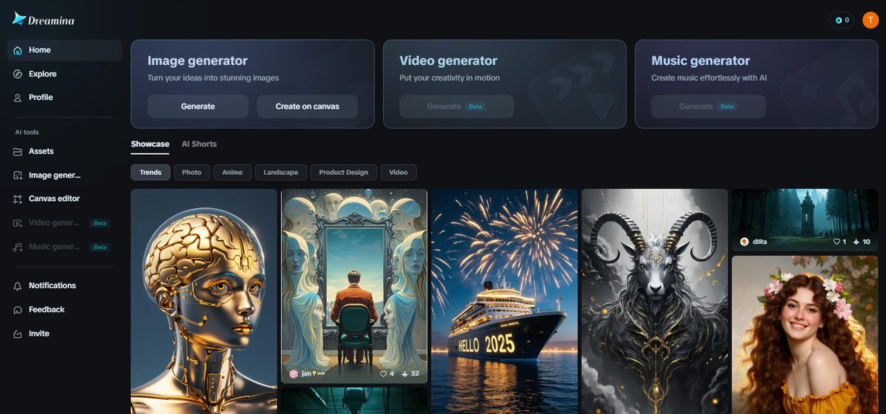 L'interface de Dreamina
