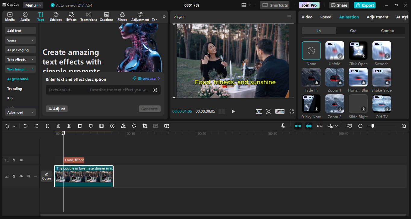 Rozhraní editoru videa pro stolní počítače CapCut - nejlepší nástroj pro přidávání ručně psaného textu do videí